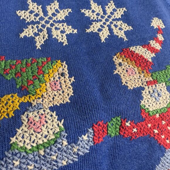 Vintage Ice Skaters Embroidered Holiday Sweatshirt | Christmas Sweater, USA - Picture 4 of 9